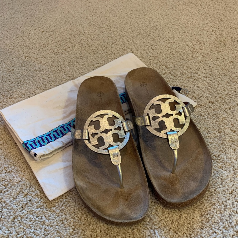 Tory Burch Metallic Gold Miller Cloud Thong Sandals - Women's
